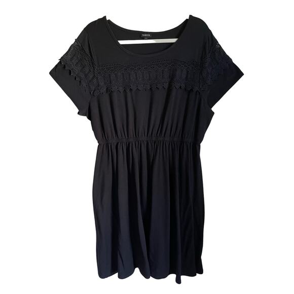 Torrid Dress Black Crochet Lace Elastic Waist Short Sleeve Sz 2X Casual Neutral - Picture 1 of 8